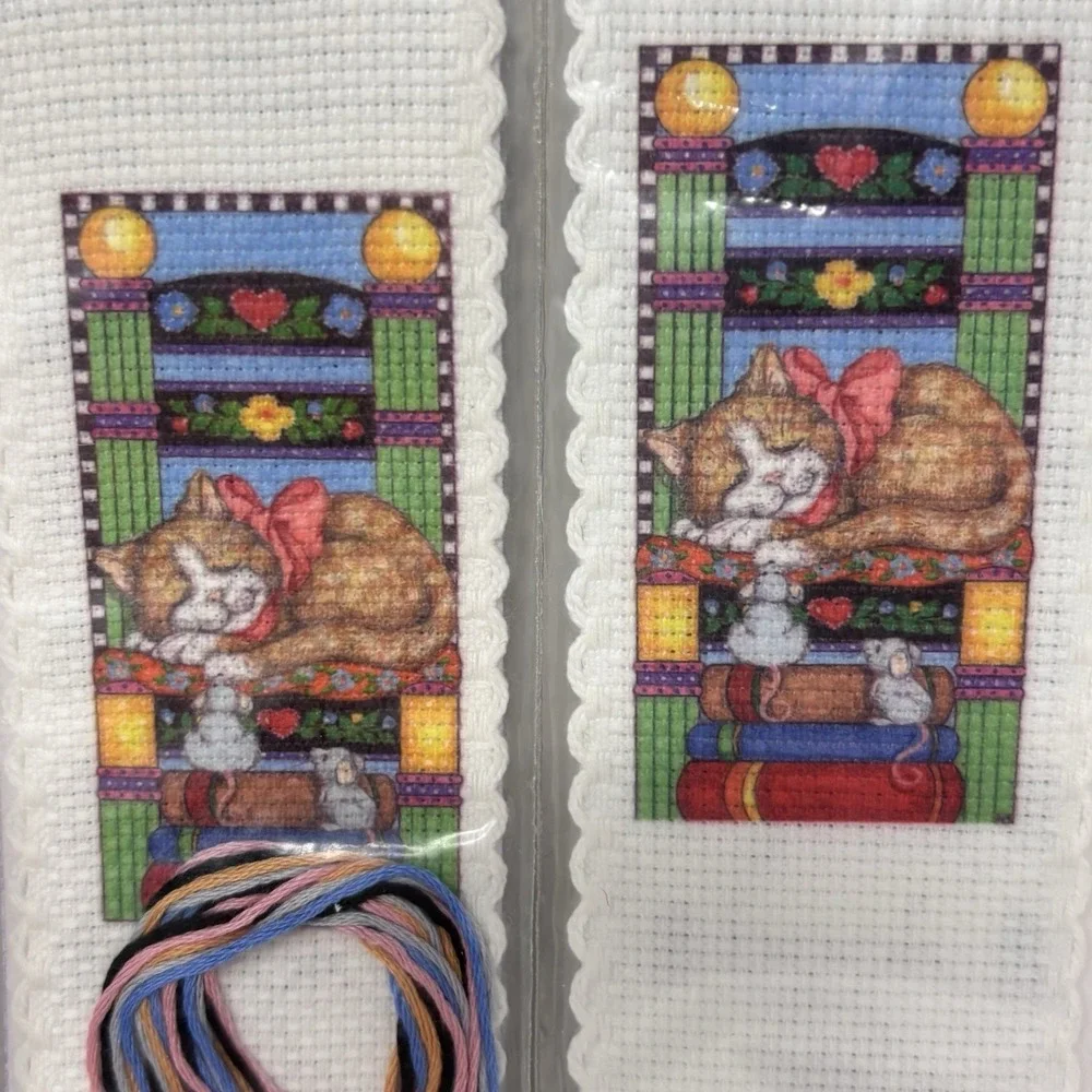 Vintage Bucilla Cross Stitch Bookmark Kits 1-Cat 2-Lighthouse Lot Of 3 Sealed
